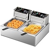ROVSUN 22.8QT Commercial Deep Fryer with Baskets & Lids, 21.8L Stainless Steel Electric Double Fr...