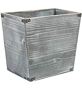 VERGOODR Grey Farmhouse Style Torched Wood Trash Can Waste Bin with Decorative Metal Brackets Tra...