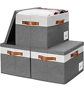 GhvyenntteS Fabric Storage Bins with Lids (3-Pack) Large Closet Storage Bins with Lid and 3 PU Ha...