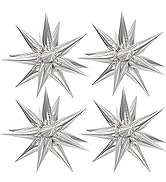 50 Pcs Silver Foil Cone Star Balloons Big 26 inch Silver Explosion Star Mylar Balloons 12 Point 3...