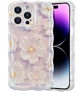 EYZUTAK Case for iPhone 14 Pro Max, Colorful Retro Oil Painting White Flower Laser Glossy Cute Fl...