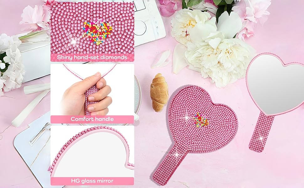 rhinestone heart mirror handheld rhinestone heart shaped mirror pink rhinestone hand mirror