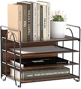 LUCYCAZ 4 Tier Paper Organizer for Desk - Wood Desk Organizer, Metal Paper Tray Organizer for Des...