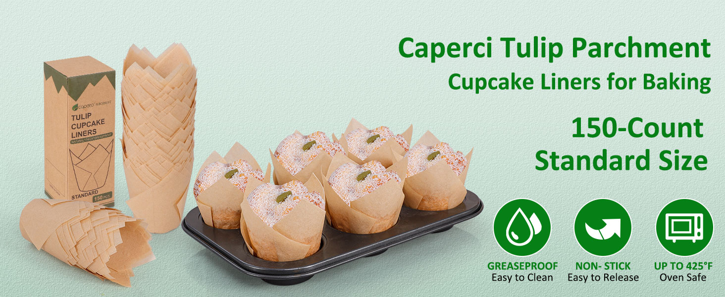 Caperci Tulip Parchment Cupcake Liners for Baking
