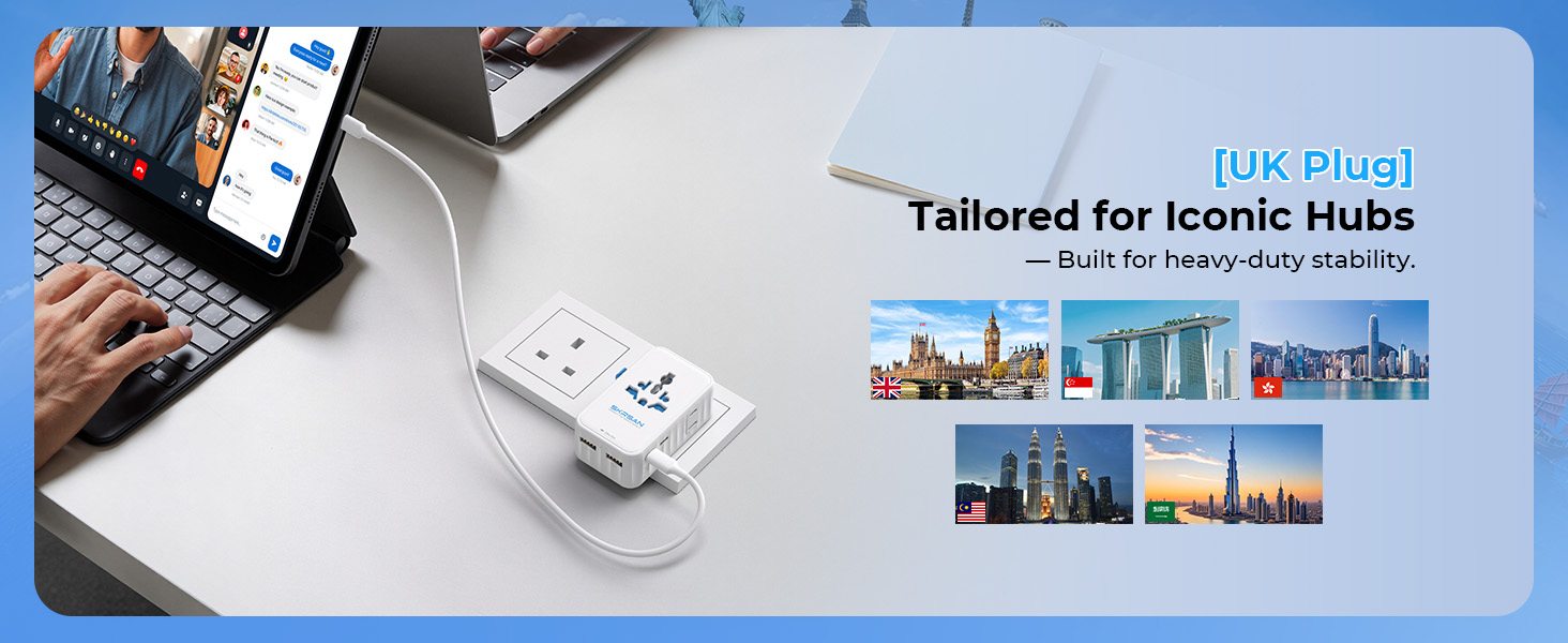 SKRSAN Aura International Travel Adapter, 36mm Ultra-Slim 6-in-1 Universal Wall Charger, PD & QC