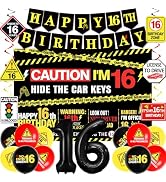 16th Birthday Decorations for Boys Girls, Caution Logos Happy 16th Birthday Party Decorations, 16...
