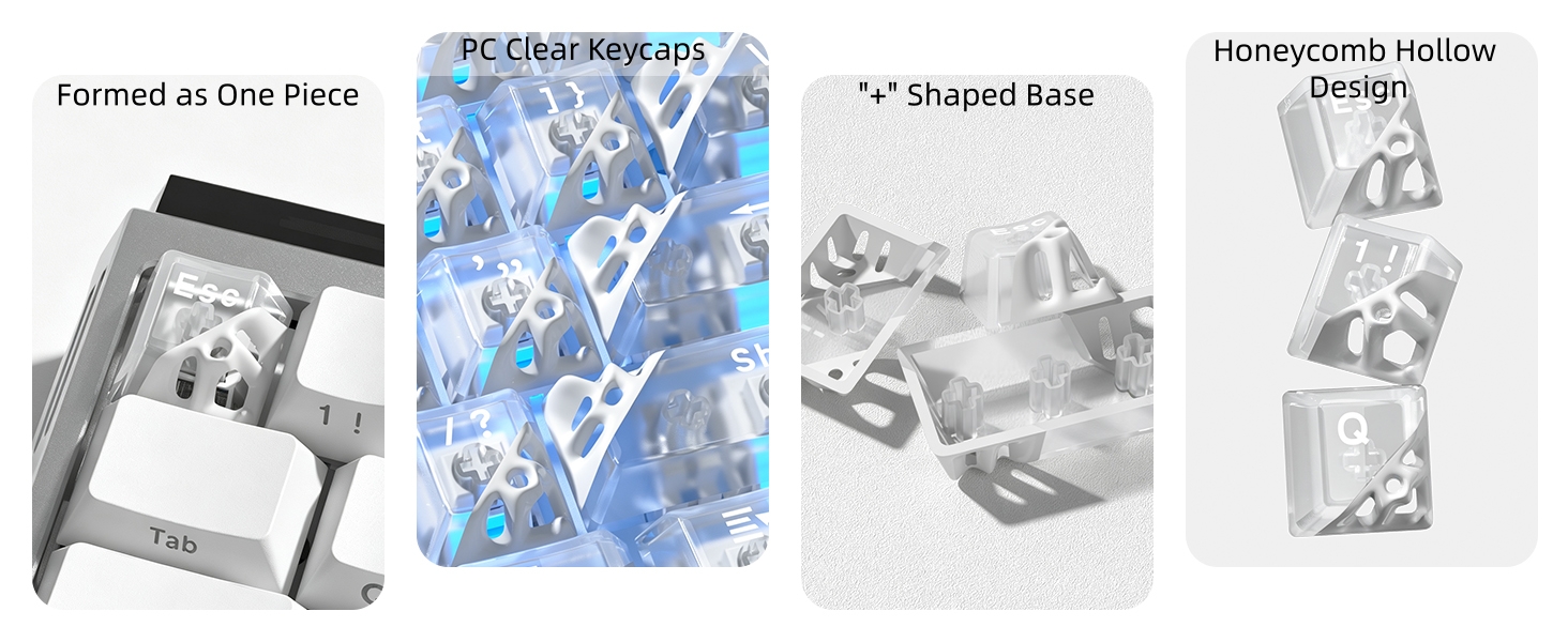 Honeycomb Clear Keycaps, Black Shine Through Keycaps, Jelly Keycap Transparent keyboard Cap