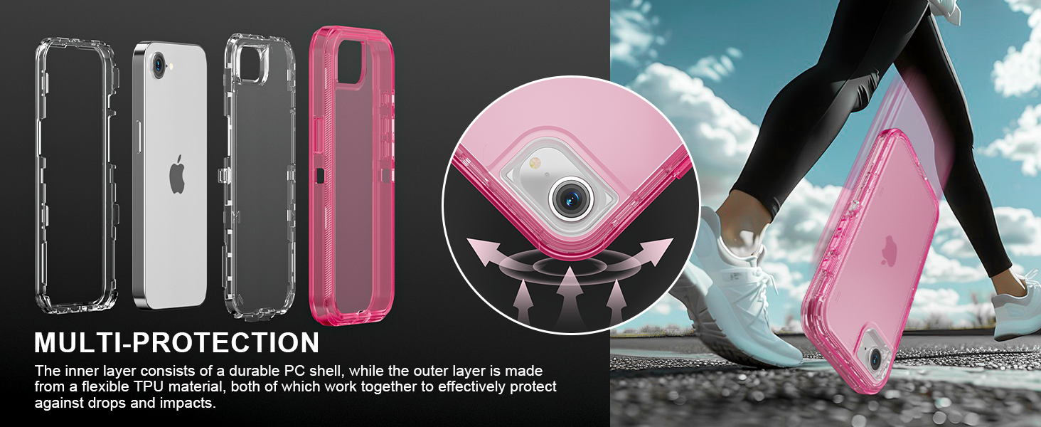 Multi-layer protection, dual layers, TPU+PC, sports, running, hiking