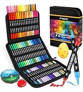 Pagather Acrylic Paint Markers, 72 Colors Dual Tip Fine & Brush Pens Set | For Rocks, Fabric, Woo...