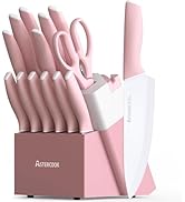 Astercook Knife Set, Kitchen Knives Set with Block and Sharpener Ceramic Coating 15 Pcs German St...