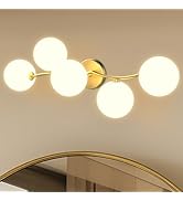 5-Light Bathroom Vanity Light Over Mirror with Milk White Glass Shades | Bathroom Lighting Fixtur...
