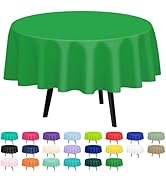 QIKSION 2 Pack Green Plastic Tablecloth Disposable Circle Table Covers Green Table Cloths for Par...