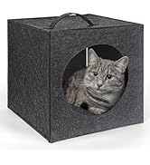Cat Bed Cave - 13 Inches Large Cat House Hideouts for Indoor Cats, Felt Cat Bed with Pillow Insid...