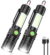 USB Rechargeable Flashlight, Vnina LED Flashlights Super Bright Tactical Flashlights with Cob Sid...
