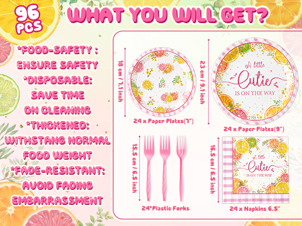 96Pcs Little Cutie Baby Shower Party Plate Supplies