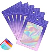 Funfery 100 Pack Holographic Bags Mylar Bags,Clear Window Smell Proof Bags Foil Seal Pouch Reseal...