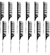 Hair Rat Tail Combs 12PCS, Metal Carbon Parting Rat Tail Combs for Women, Girls for Curly, Braidi...
