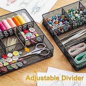 Mesh Desk Drawer Organizer Large Desk Organizer Tray with 2 Removable Dividers