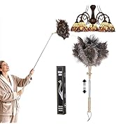 Extendable Ostrich Feather Duster, 47 inches Natural Fluffy Long Handle Feathers Dusters, Soft, D...