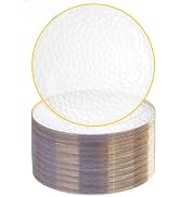 Rubtlamp 100 Pcs Clear Gold Plastic Plates, Hammered Party Plates, Clear Plastic Dessert Plates,C...