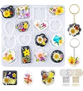 LET'S RESIN Keychain Resin Molds Silicone, 16 Cavity Pendant Casting Mold | Silicone Molds with H...