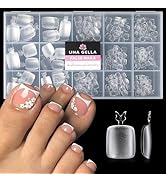 UNA GELLA Toe Nail Tips 312 Pcs Square Round Full Cover Fake Toe Nails Press On Clear 15 Sizes Pr...
