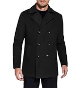 COOFANDY Men's Double Breasted Pea Coat Winter Overcoat Short Trench Coat Notched Collar