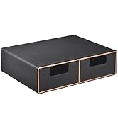 Linen Leather Desk Organizer and monitor stand with Drawers-Mini Desktop Drawer Organizer Stackab...