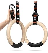 Gonex Wooden Gymnastic Rings with Adjustable Number Straps, Olympic Rings for Gym, Workout, Exerc...