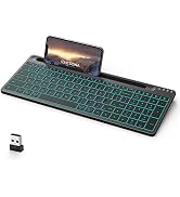 CHESONA Multi Device Wireless Keyboard, 7 Color Backlit, Rechargeable Bluetooth Keyboard, with Ph...
