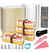 YQER 100 Pack Gold Mini Cake Pans with Lids and Spoons, 6.8 oz Disposable Aluminum Foil Mini Loaf...