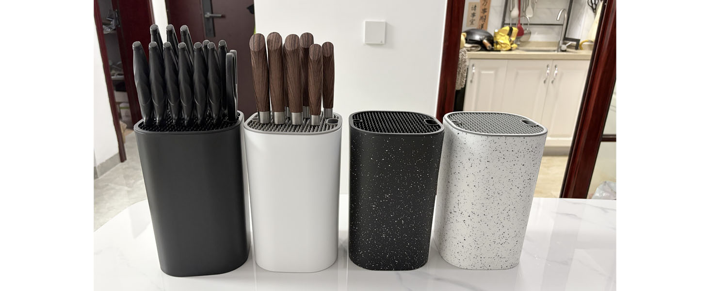 White, black, spotted knife block holder