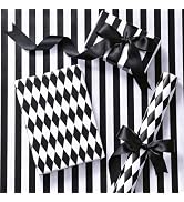 RUSPEPA Reversible Wrapping Paper Roll, Mini Roll, Black and White Stripes and Diamond Pattern Gi...