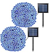 JMEXSUSS 2 Pack 200LED Solar Blue Lights, 75 ft Solar Christmas Lights, 8 Modes Solar String Ligh...