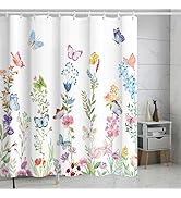 Mightree Bathroom Shower Curtain, Retro Modern Watercolor Floral Curtains Decor Set, Polyester Fa...