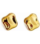 Jemjosh 14K gold plated chunky alloy stud earrings for women trendy statement earring for jewelry...