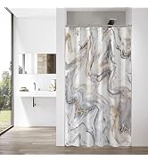 MitoVilla Small Stall Shower Curtain 36 x 72, Grey Gold Marble Half Size Shower Curtain Liner, Mo...