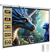 YODOLLA 120 inch Projector Screen Motorized,4:3 HD Retractable Electric Projector Screen 4K 3D Wa...