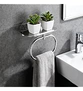 DIYZON Towel Ring with Shelf Steel Self, Stainless Steel Bath Towel Rings, Self Adhesive Hand Tow...