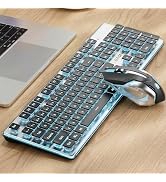 Wireless Keyboard and Mouse Combo with White Backlit Pudding Keycaps, Bluetooth & 2.4G, 2000mAh R...