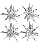 50 Pcs Silver Foil Cone Star Balloons Big 26 inch Silver Explosion Star Mylar Balloons 12 Point 3...