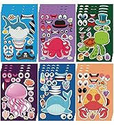 24 Sheets Make Your Own Sea Animals Stickers Make A Face Stickers for Kids Toddlers with Shark Je...