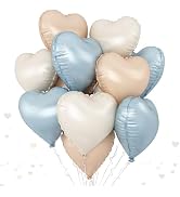 Blue Cream Heart Foil Balloons,12Pcs Blue Cream Carame Heart Balloons, 18Inch Baby Blue Nude Hear...