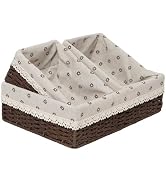 QINGTUHOME Woven Paper Rope Storage Basket Set with Handles & Liners,Set of 3- Cube Organizers Ba...