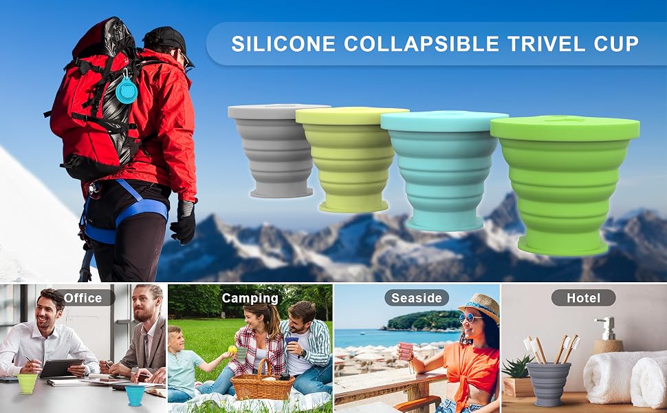 Silicone Collapsible Travel Cup - Silicone Folding Camping Cup with Lids