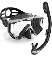 Greatever Snorkel Set Pano 3 Window Snorkel Mask Adult, Panoramic Wide View, Anti-Fog Scuba Divin...
