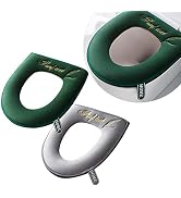 timecity 2 PCS Warmer Toilet Seat Cover with Zipper Lid Lifter Handle Set Green Velvet Toilet Sea...