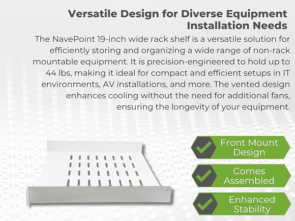 NavePoint 19-inch wide rack shelf