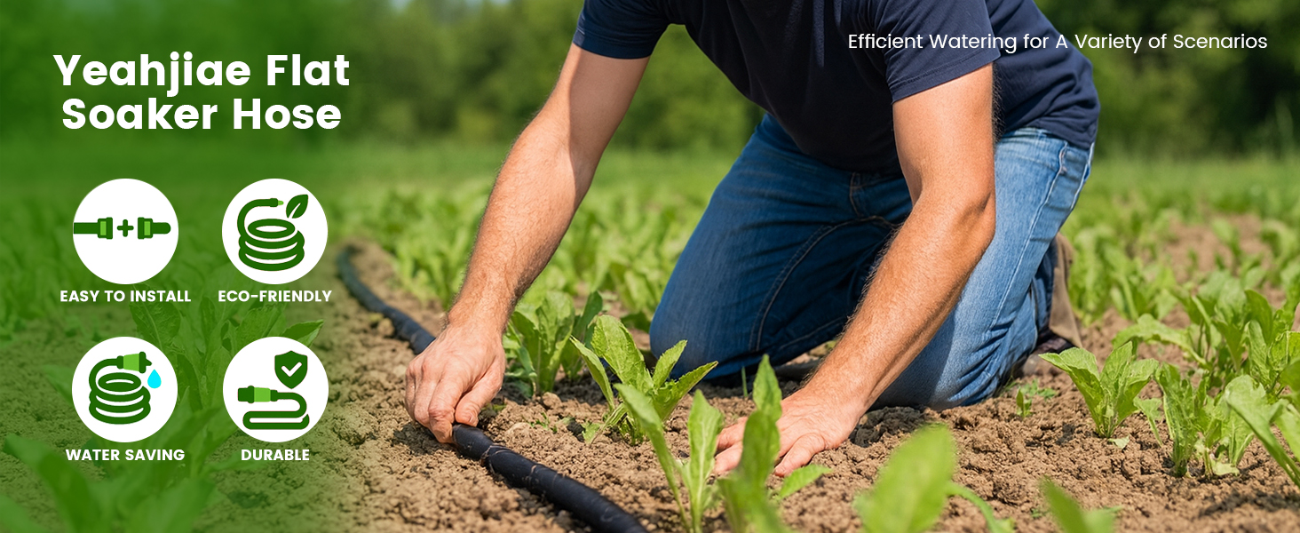 Flat soaker hose garden