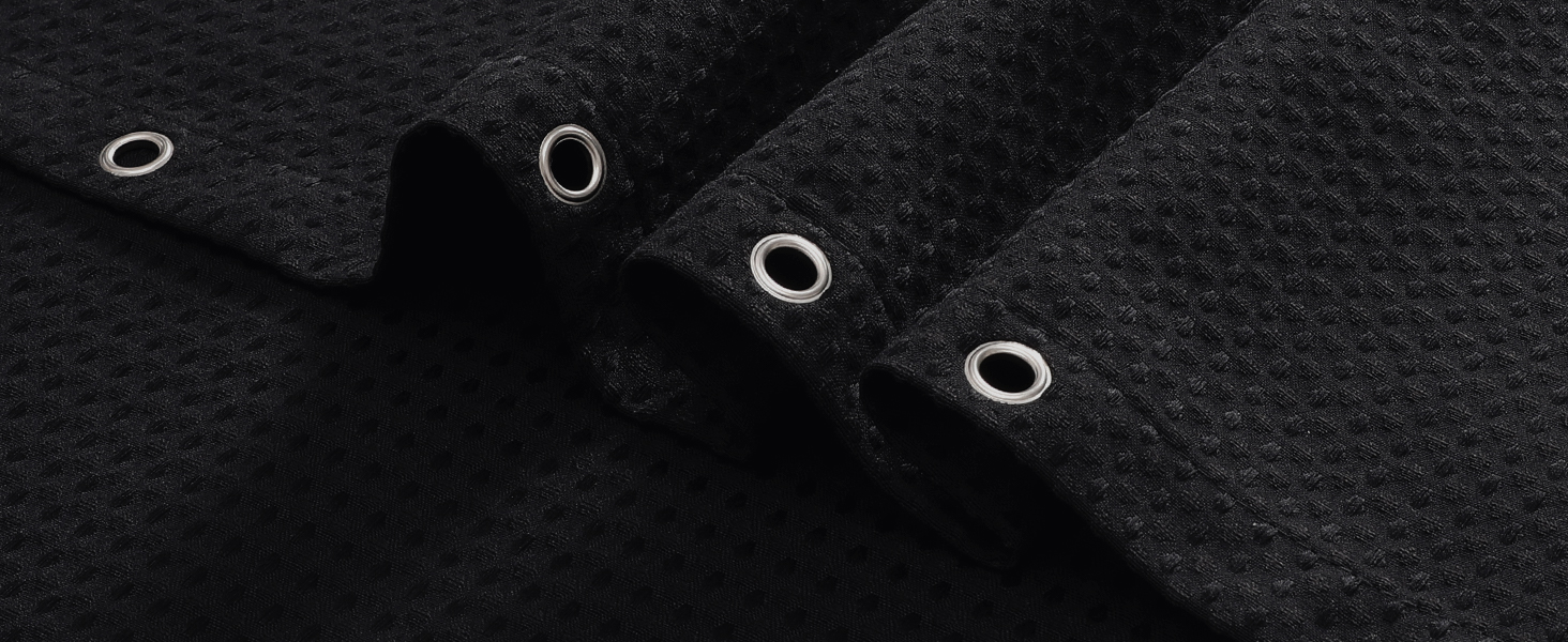 black fabric shower curtain